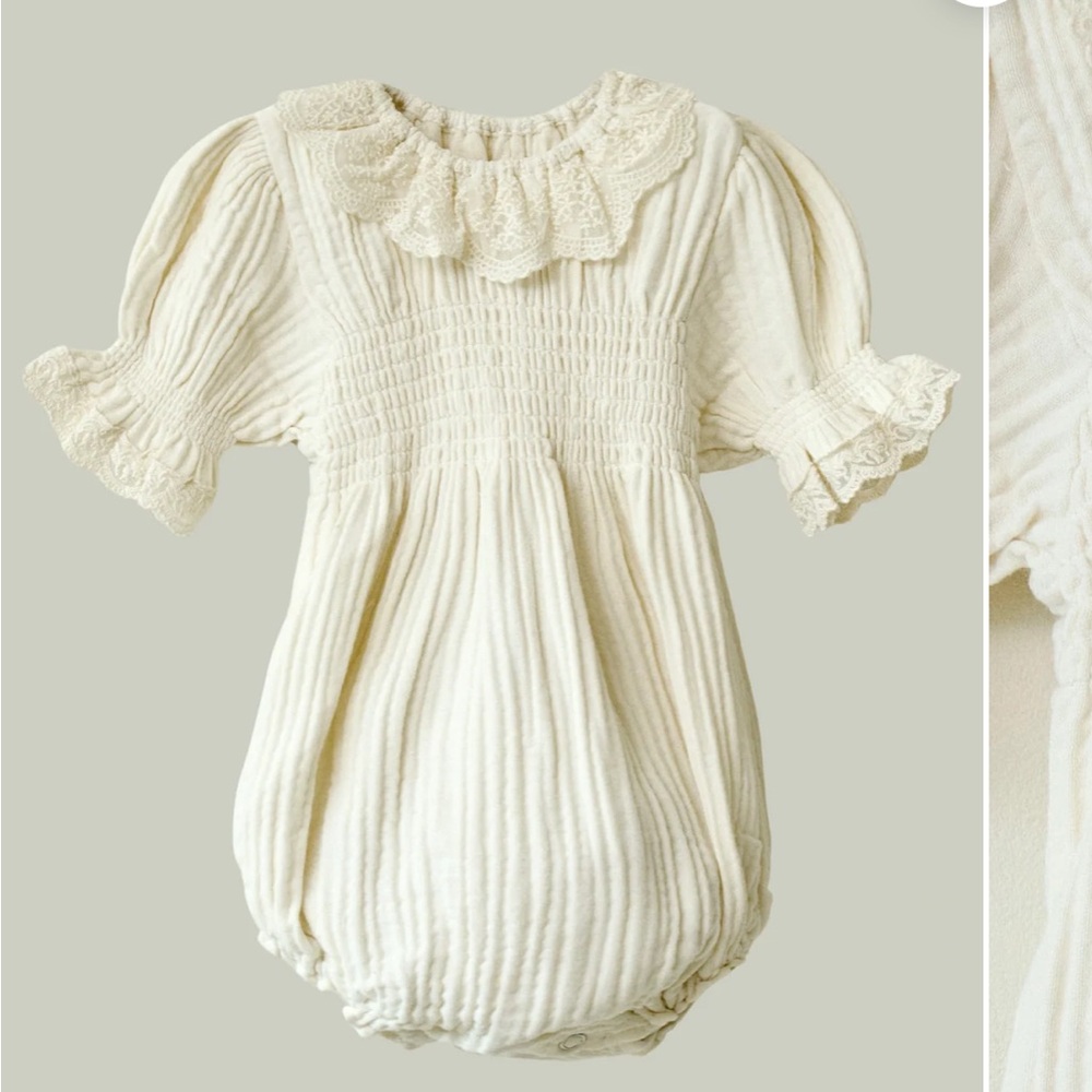 Cream Lace-Trimmed Kids Bodysuit MOMMY & ME BORA ONESIE